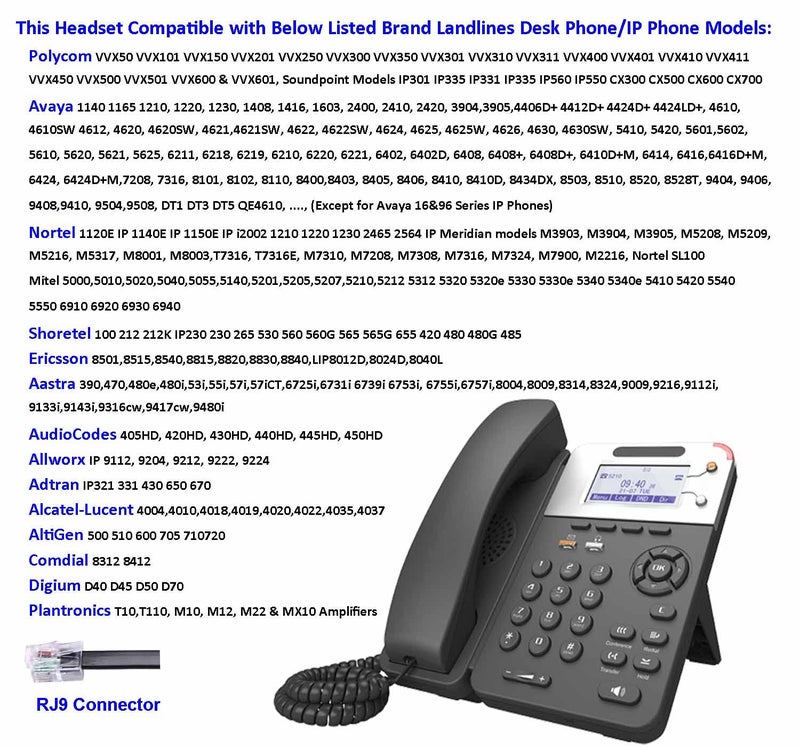 KEMEILE Office Telephone Headset with Noise Cancelling Mic RJ9 U10P Bottom Cable Compatible with Landline Desk Phones Polycom VVX, Avaya Digital, Fanvil, AudioCodes and Many More - Image 4